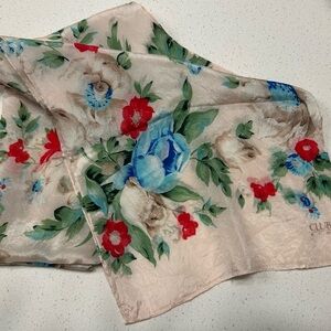 Club 7 ECHO Vintage Floral 100% Silk Scarf-Pink, Blues, Reds